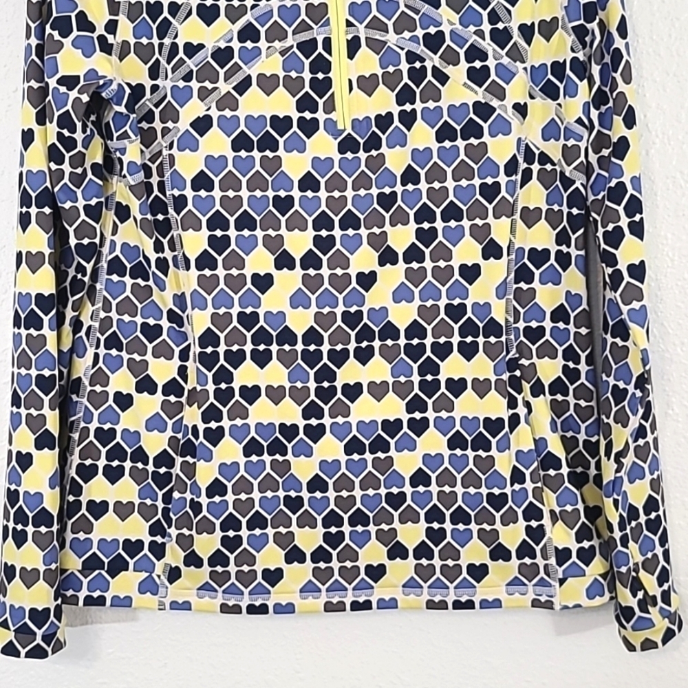 T by TALBOTS Quarter Zip Pullover Long Sleeve UPF 50+ Yellow/White/Gray/Blue, S - Picture 3 of 7